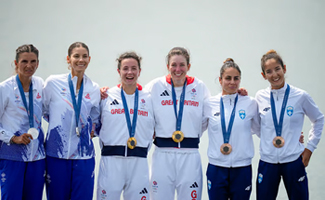 women's podium Lightweight double sculls