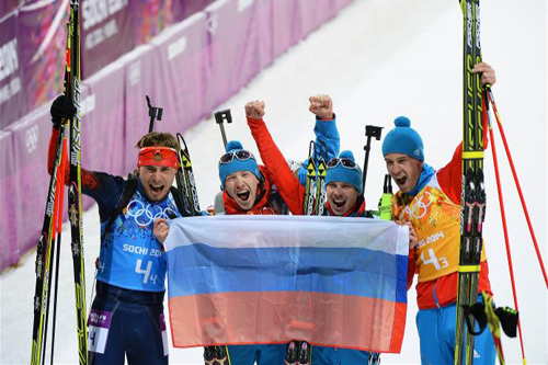 el equipo ruso ganador de la prueba de relevos en categoria masculina