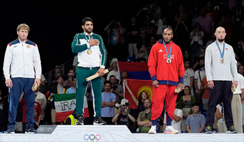 men's podium Greco-Roman wrestling 97kg